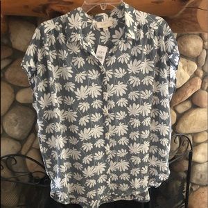LOFT NWT FLOWY CHIFFON BLUISH GRAY BUTTON BLOUSE